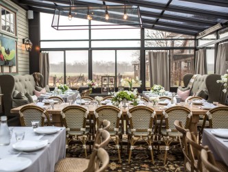 Solarium tables set for the wedding dinner, Dear Stacey photo